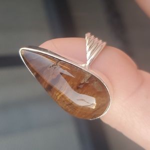 New Petrified Wood Adjustable 925 Silver Ring.